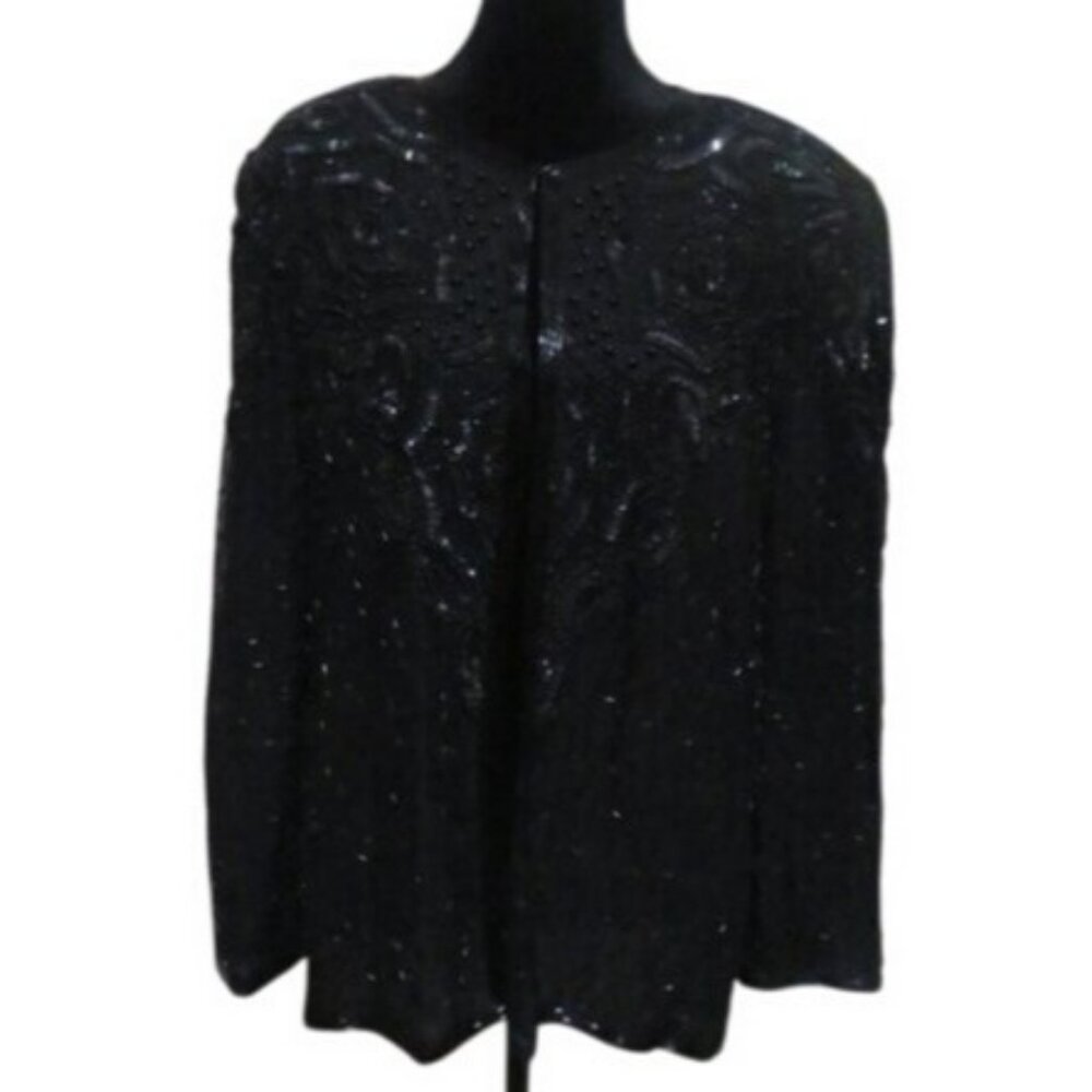 Adrianna Papell Evening 100% Italian Silk Hand Beaded Jacket Medium 10 Vintage - Picture 3 of 7